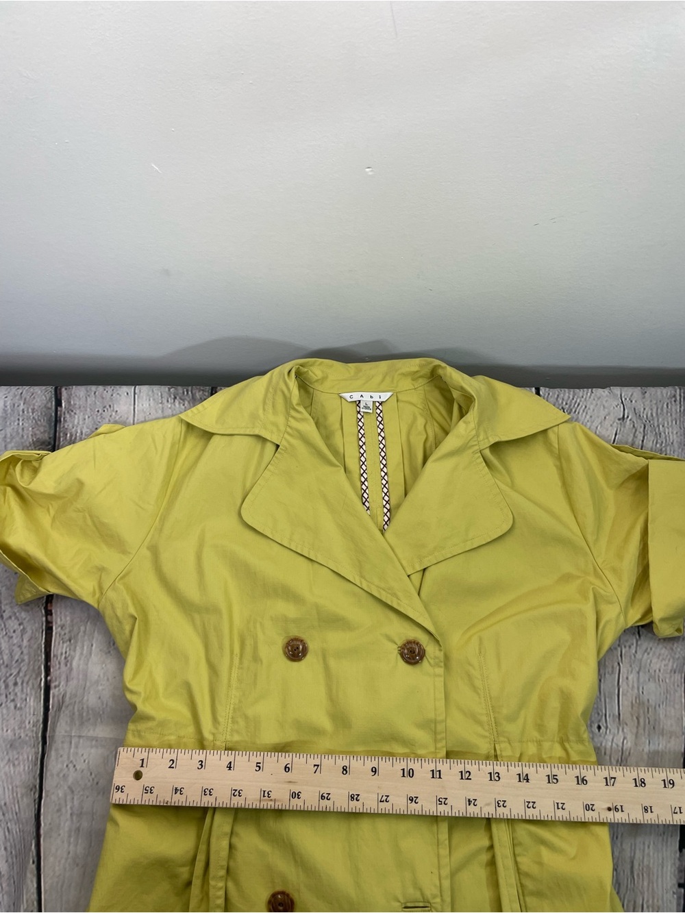Cabi Loaquat Safari Trench Coat Dress Pockets Yellow Green Size Large Cotton - Picture 15 of 15